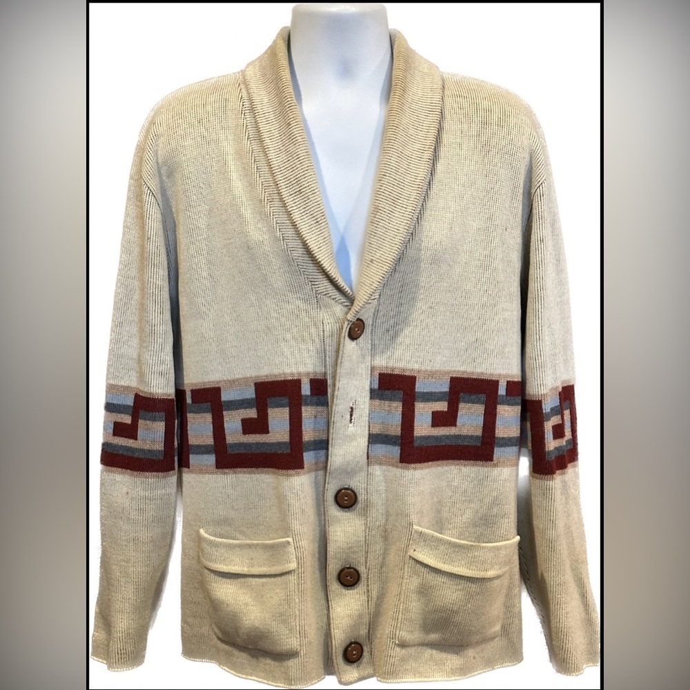 Vintage 1970โs shawl collar southwestern Aztec cardigan L/XL